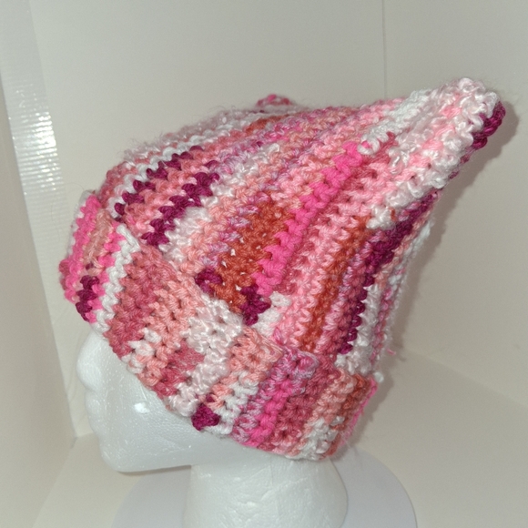 Beanie Cap Cat Ears Pink Scrappy Hat - Picture 2 of 4